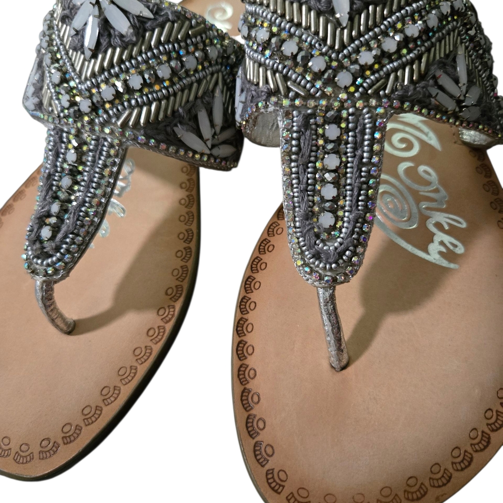 Amare Leather Flip NAUGHTY MONKEY Embellished Rhinestone  Size 6 Sandals